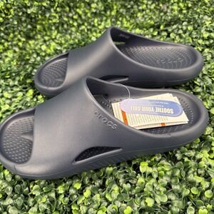 Crocs Mellow Revovery Slides Mens 10 Womens 12 Navy Blue Sandals Flip Flops